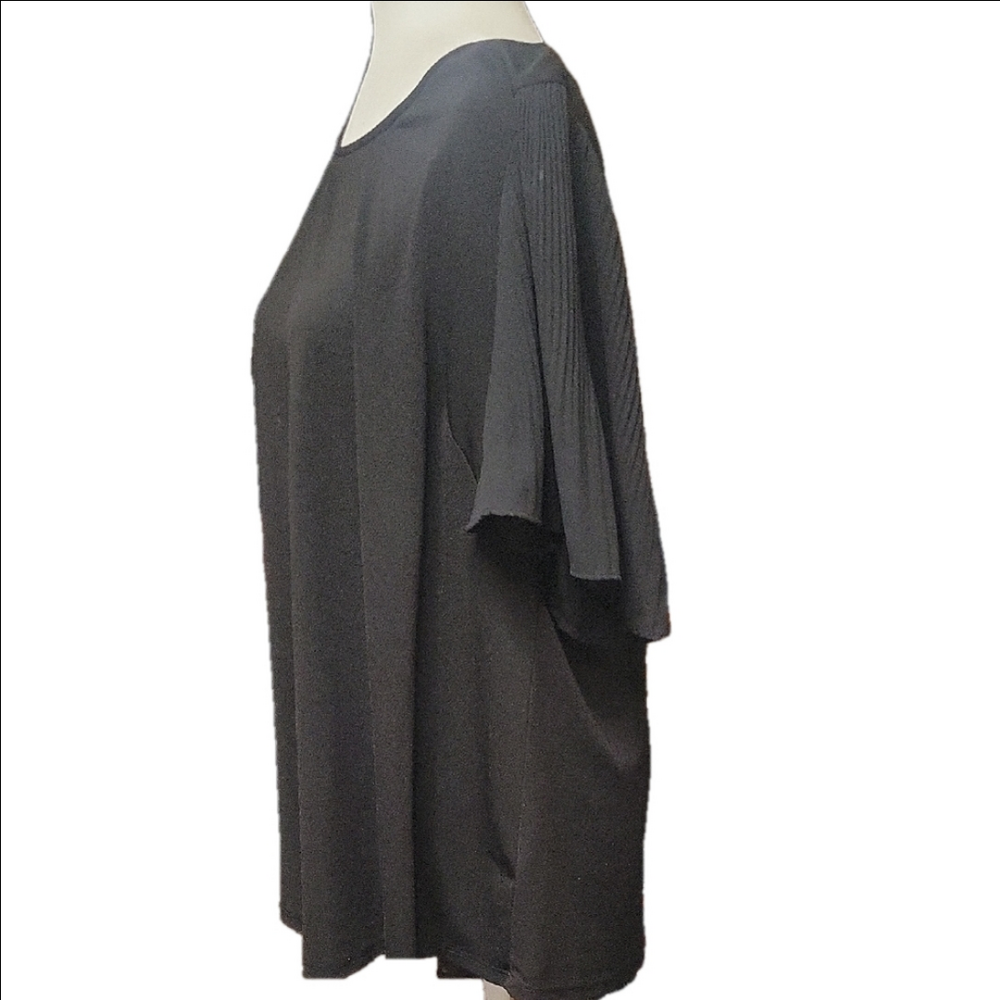 Adrianna Papell Black Relaxed Flowy Short Sleeve Tunic Career Blouse 1x - Picture 6 of 7